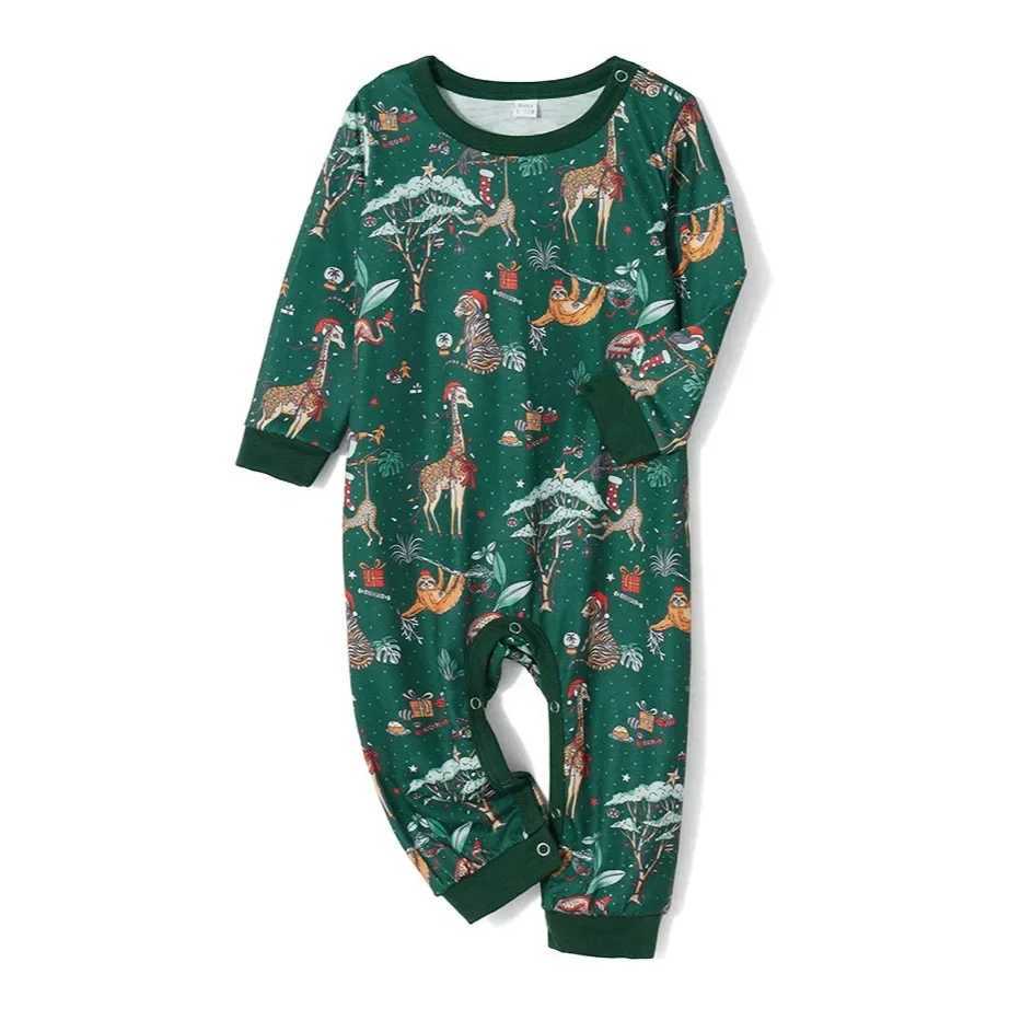 Family Christmas Pajamas Set 2026 New Years Costume Green Allover Print 2 Pieces Suit Homewear BabyDog Romper Xmas Look Pyjama L251021SX4P