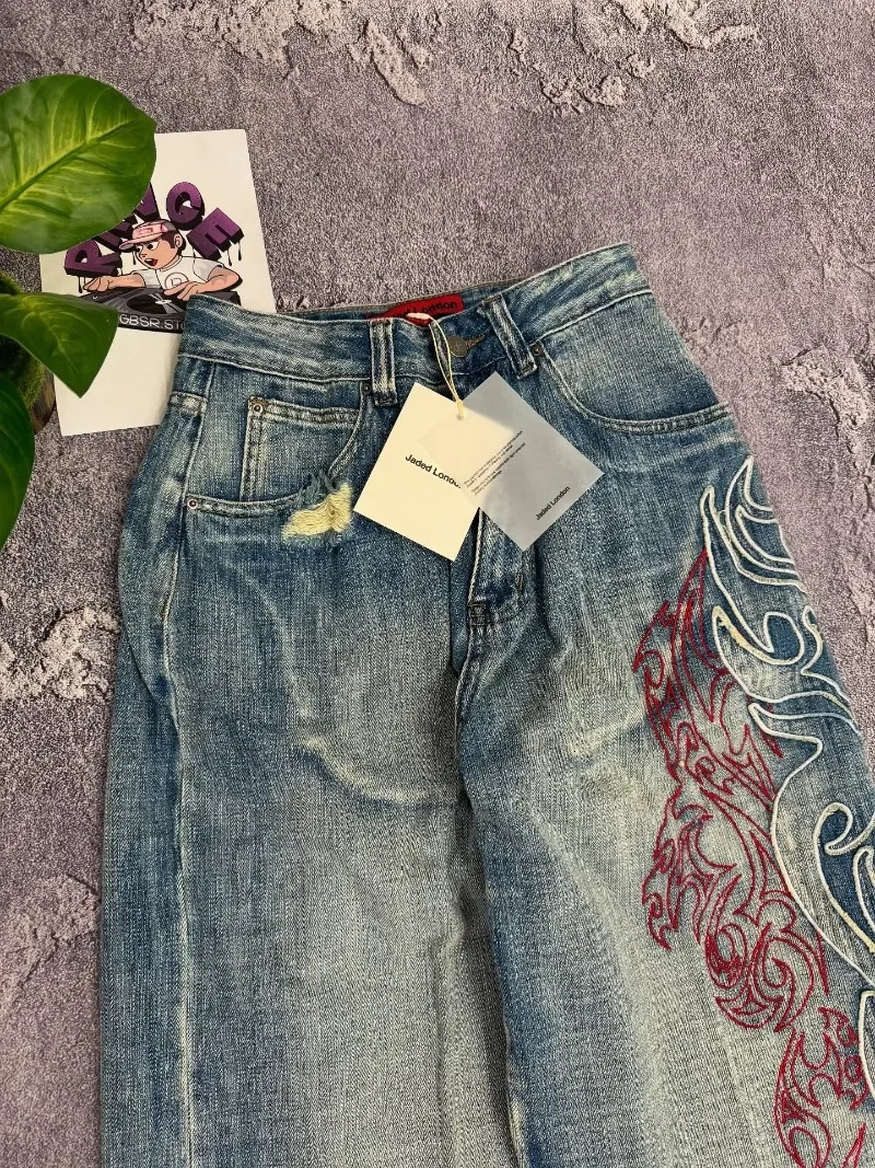 Y2K American Pattern Embroidery Baggy Jeans Men High Street Vintage Hip Hop Fashion Casual Joker Couple Wideleg Pants 251017