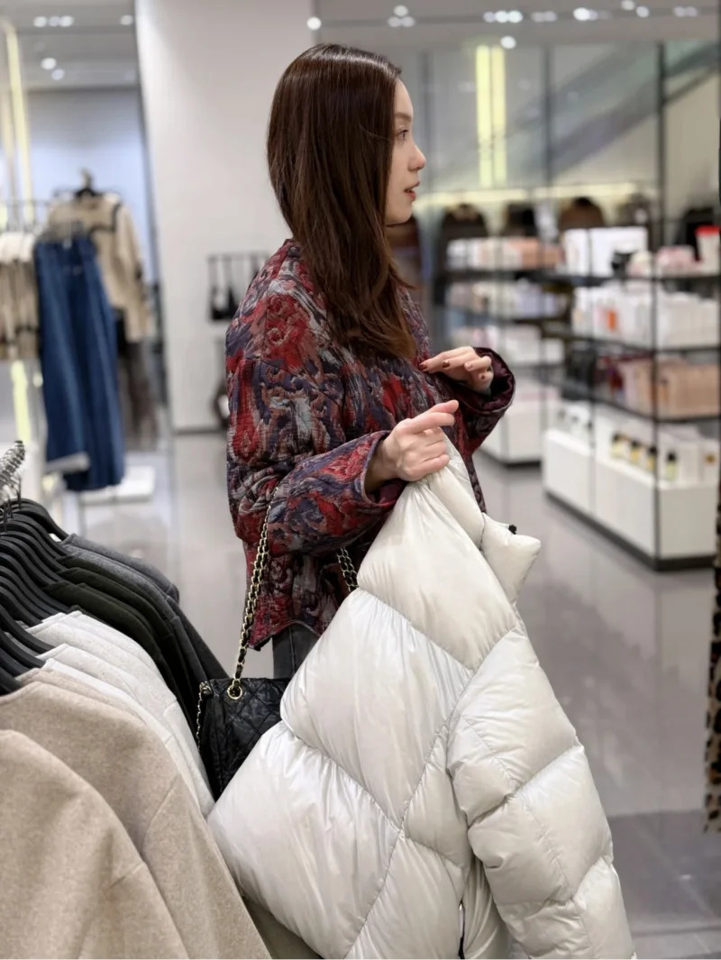 ETJ Womens Spring collection Elegant fashion print loose edition vintage crewneck cottonpadded jacket 251021