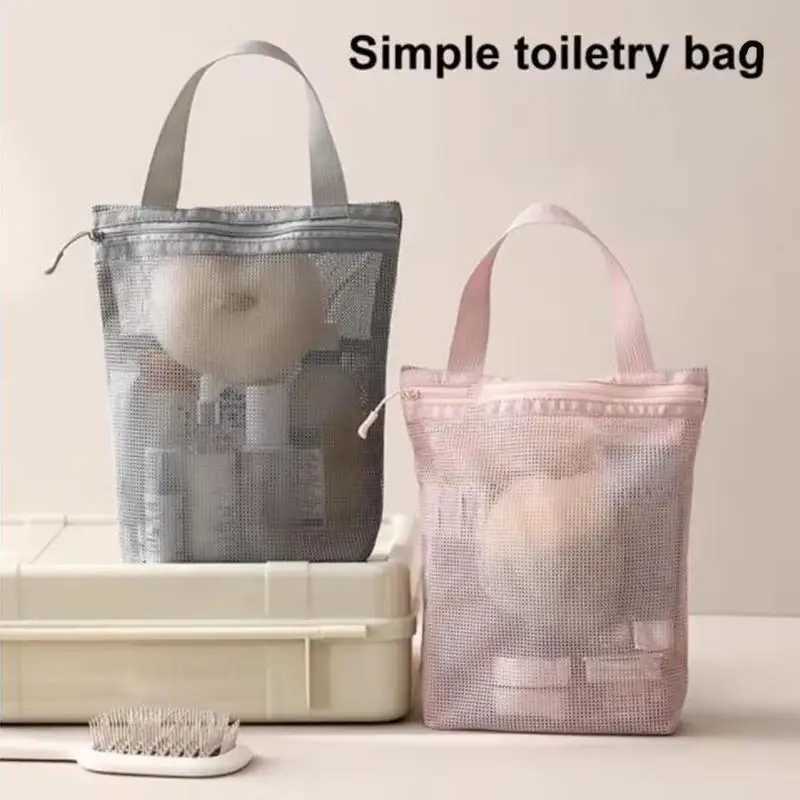 Simple Toiletry Bag Mesh handheld Makeup Bags Women Bath Fitness Travel Portable Breathable Hang Storage BagW251021