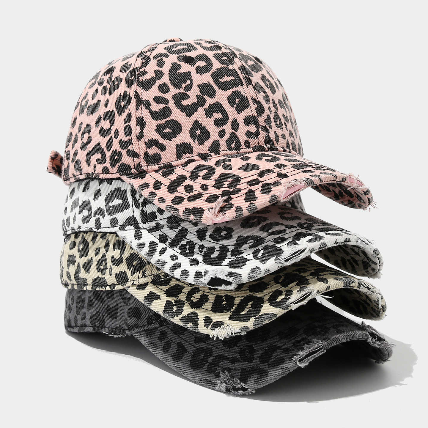 Leopard Print Trendy Baseball Cap Unisex Fashion Personality Distressed Versatile Trendy Duckbill Cap Spring Autumn Style H251020