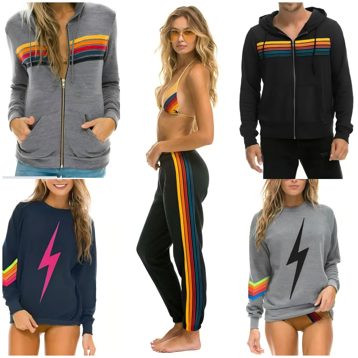 Aviator style striped suit, hooded sweater, pants, suitable for both men women, fashionable sports and casual wear