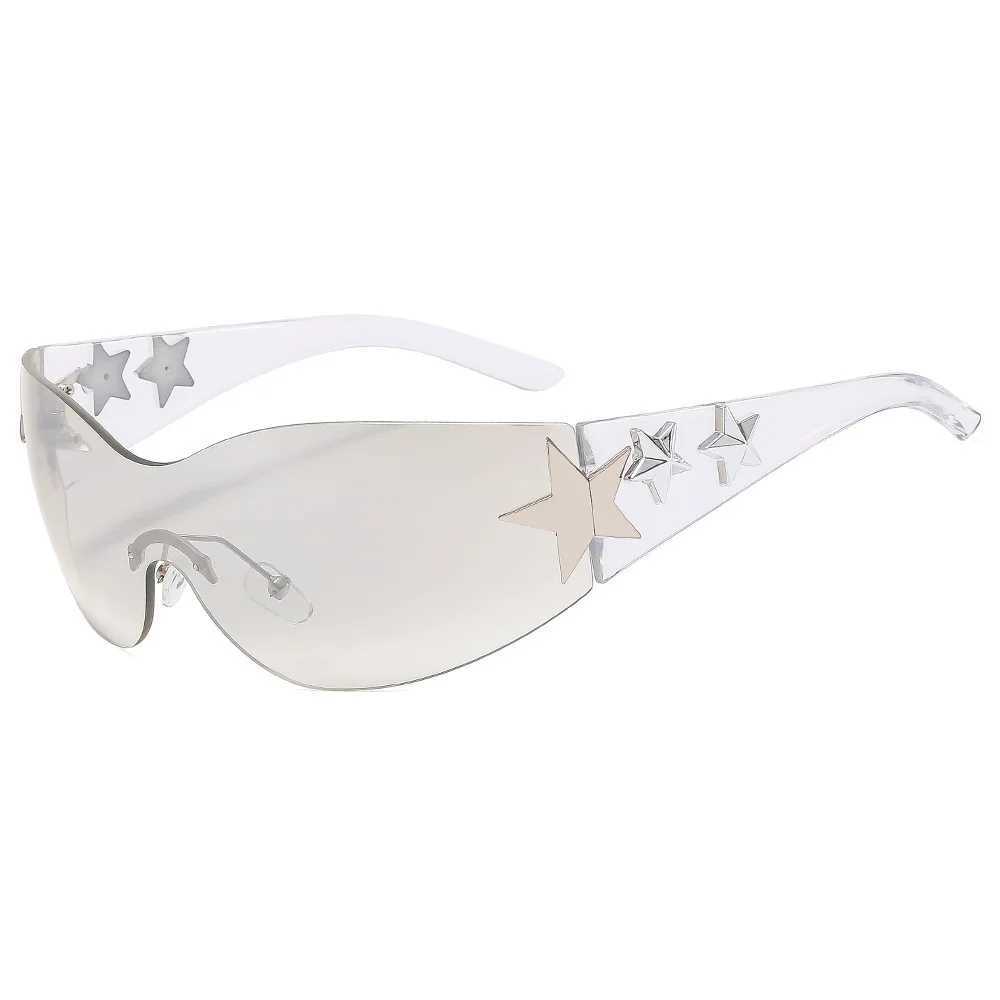 Rimless Y2K Sunglasses for Women and Men Star Wrap Around Sun Glasses Trendy Cool Black Sunglasses Fashion Shades for Outdoor J251114