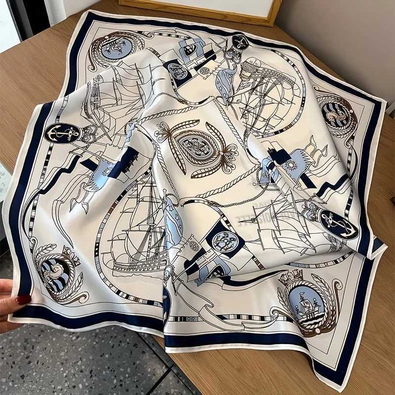 Luxury Large Nautical Print Square Scarf Thin Breathab Silky Neck Scarf Glamorous Sty Sunscreen scarfW251021