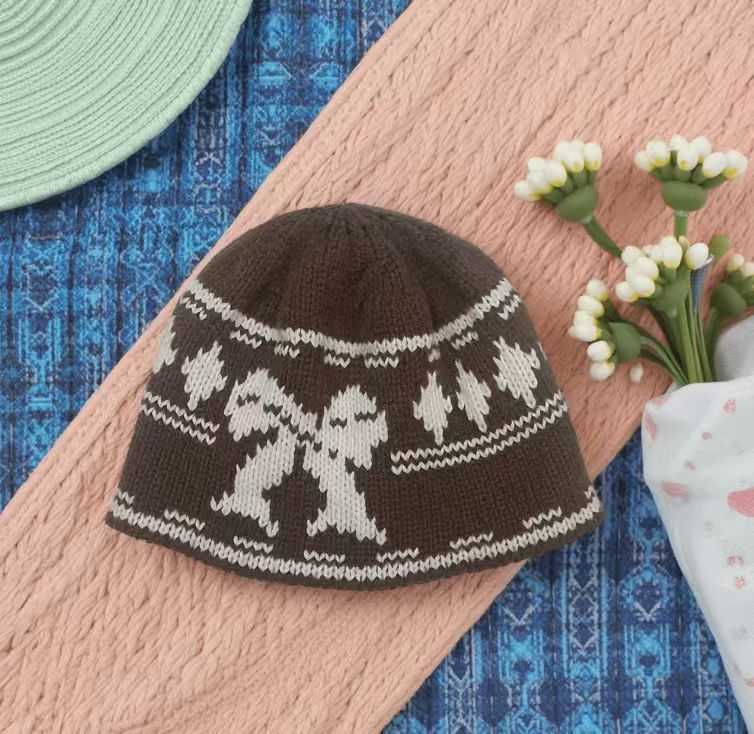 Knitted Hat for Women with Bowknot Jacquard Wool Hat Fleecelined Thickened Warm Cold Hat Head Wrap Hat H251020
