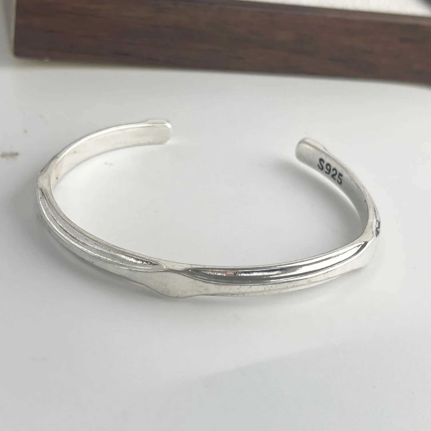 100 Solid 925 Sterling Silver Retro Bracelet for Women Men Vintage Handmade Narrow Simple Bracelet Birthday Gift J251021