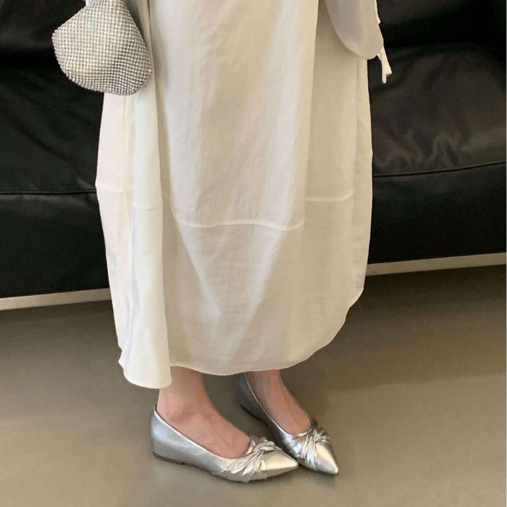 Gentle Color Block Single Shoes - 2025 New French Style Women's Pointed Toe Shallow Mouth Slip-On, Elegant Bowknot with Hidden Wedge