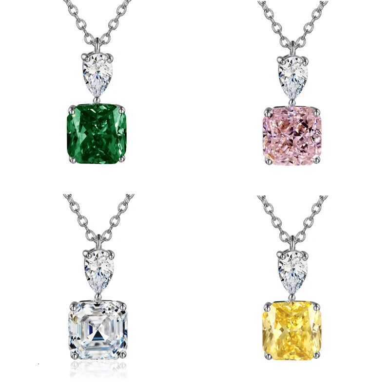 New Luxury Princess Square CZ Pendant Necklace for Women WhiteGreenYellowPink Colors Fashion Wedding Jewelry Drop Shipping D251021