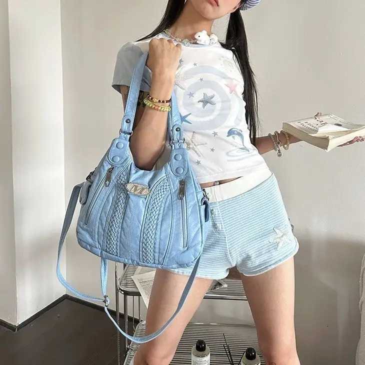 JIAERDI Hot Girls Blue Shoulder Bags Women Retro Leather Large Capacity Y2k Handbag Female Vintage Messenger Tote Bag Aesthetic Z251018
