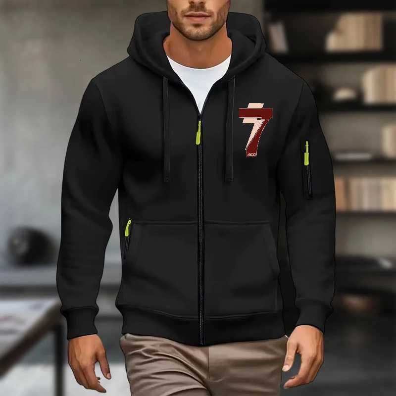 Mens hooded sweatshirt 2025 thick and warm high quality with a hood sporty style zipper opening and closing multiple pock W251021