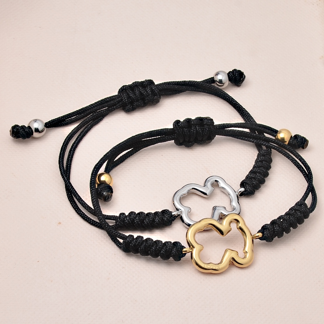 Fashion Women Silver Gold Stainless Steel Span Bear Double Layer Hollow Black Red Weave Rope Bracelets Jewelry Pulserar