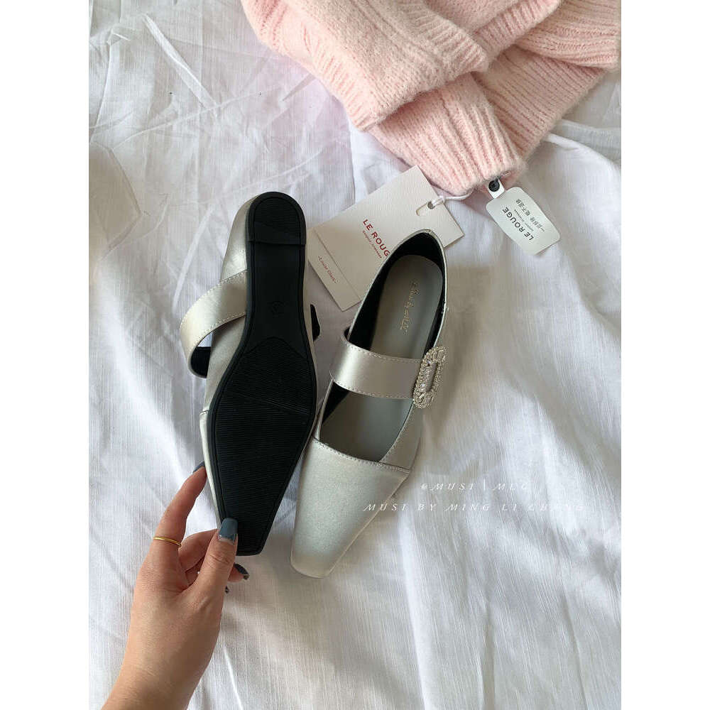 2025 New French Style Women's Flats - Elegant Off-White Mary Jane Shoes with Pointed Toe Two-Way Soft Leather & Timeless Design