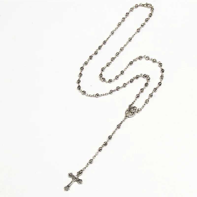 4mm stainless steel bead necklace vintage gold rosary small necklace female necklace Jesus cross necklaceXJ251018