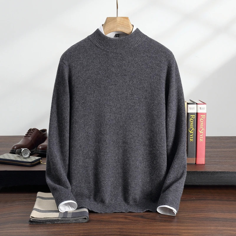 High Quality Autumn Winter Men 100 Cashmere Sweater Simple Classic Half High Neck Man Pullover Shirt Knit Thick Warm Tops 251020