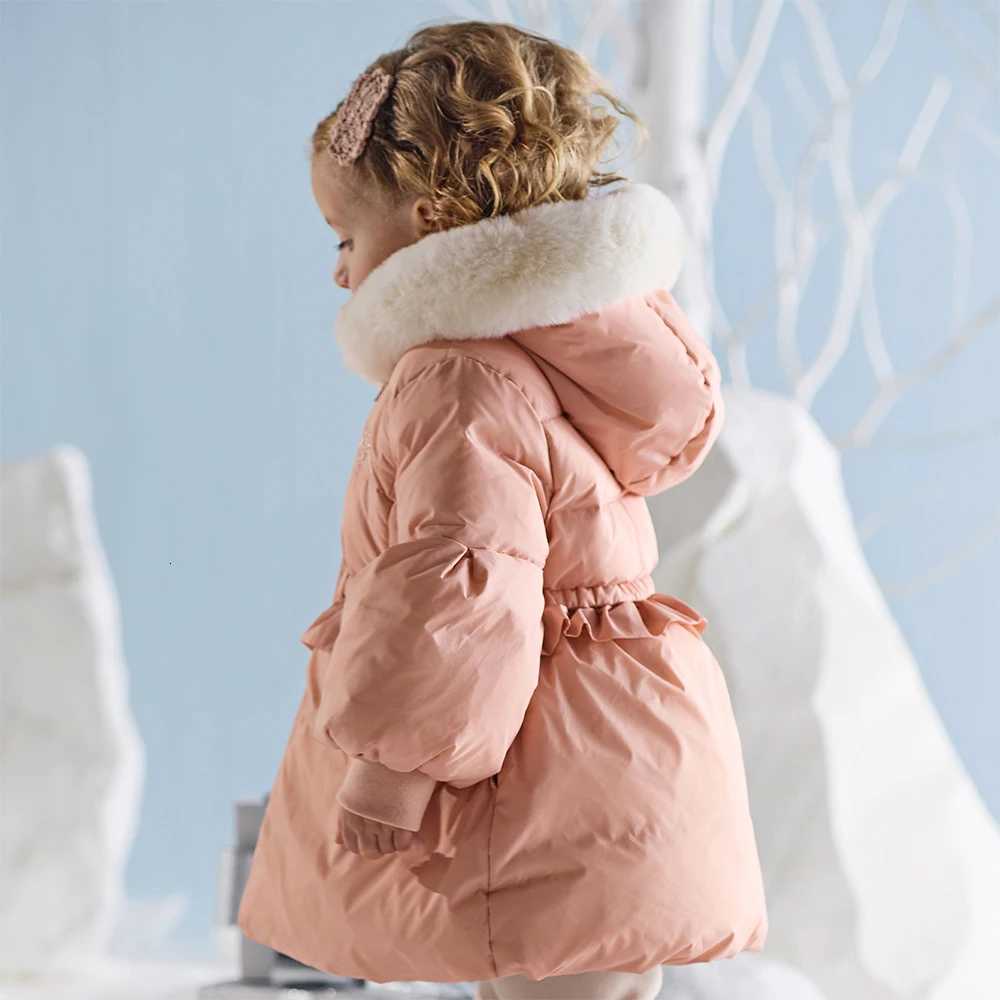 Dave Bella Girls Down Jacket Autumn Winter Children Plush Hooded Thick Overcoat Baby White Duck Down Top Kids Clothing DB4253766T251021