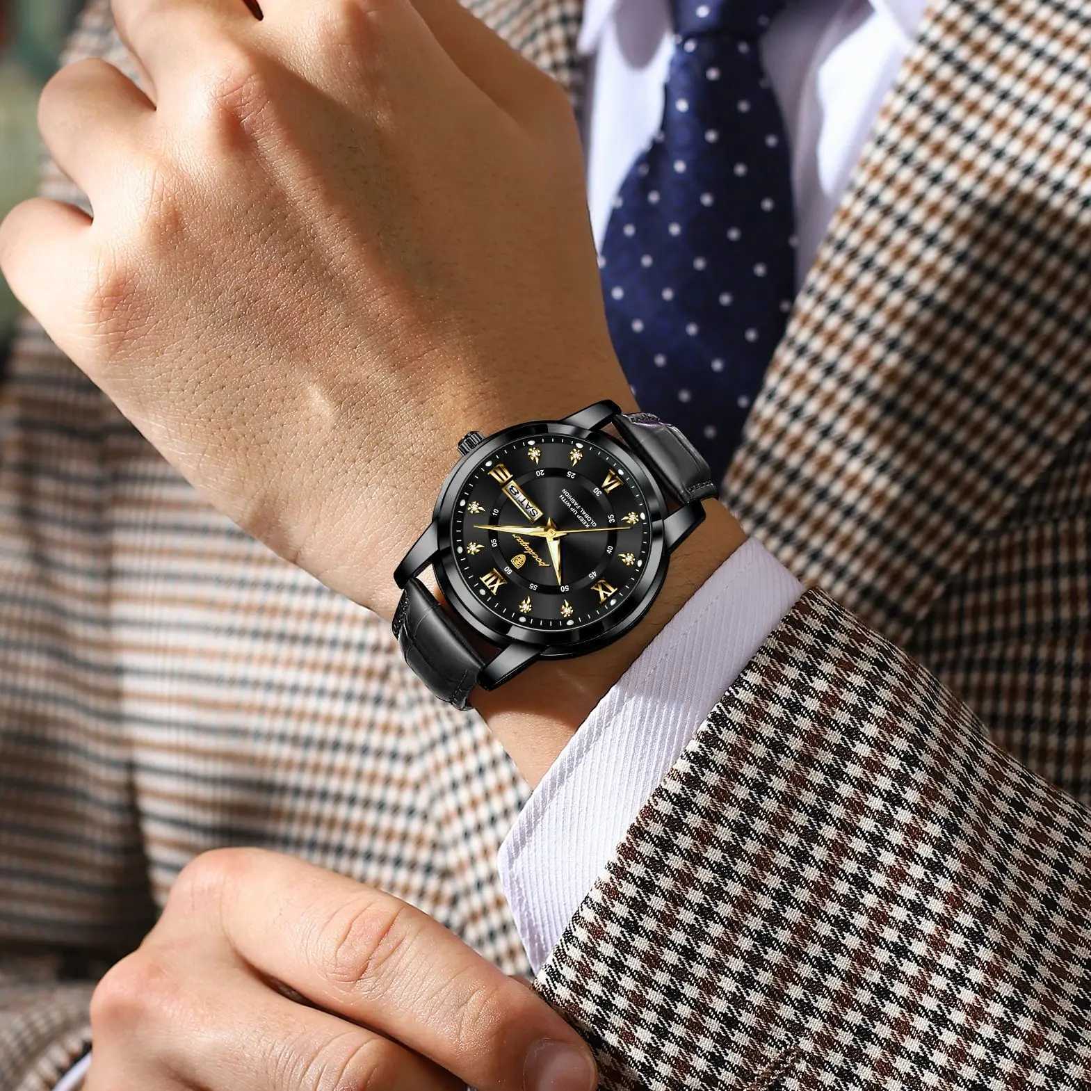 POEDAGAR Luxury Brand Male Clock Waterproof Luminous Leather Busin For Man Date Week Fashion Mens Quartz es RelojXJ251021