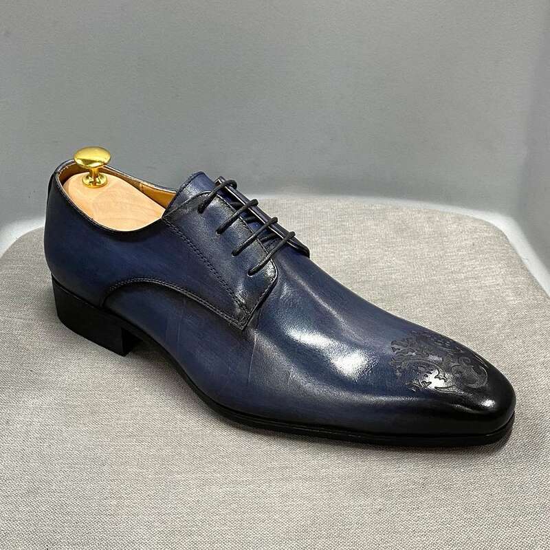 Business Casual Formal Derby Genuine Fashion Carved Pointed Leather Shoes Men Shoe
