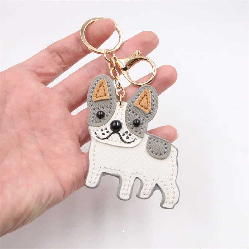 Fashion Punk French Bulldog Keychain PU Leather Dog Keychains for Women Bag Pendant Jewelry Trinket Mens Car Key Ring Key Chain W251021