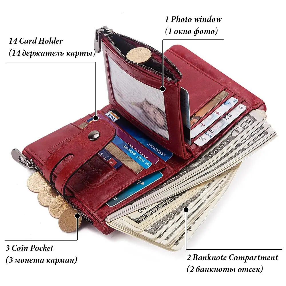 Fashion Women Wallet Genuine Leather Female Clutch Wallets Hasp Double Zipper Short Coin Pocket ID Card Holder Purse 251023