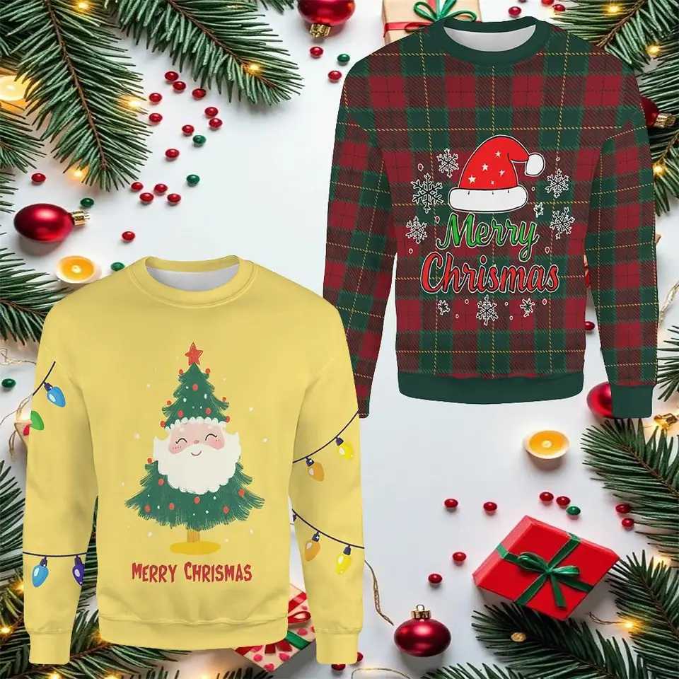 Christmas Sweatshirt Mens Womens Oneck Long Sleeves 3D Print Cute Graphic Pullover Tops Unisex Winter Warm Casual Sweatshirts W251021