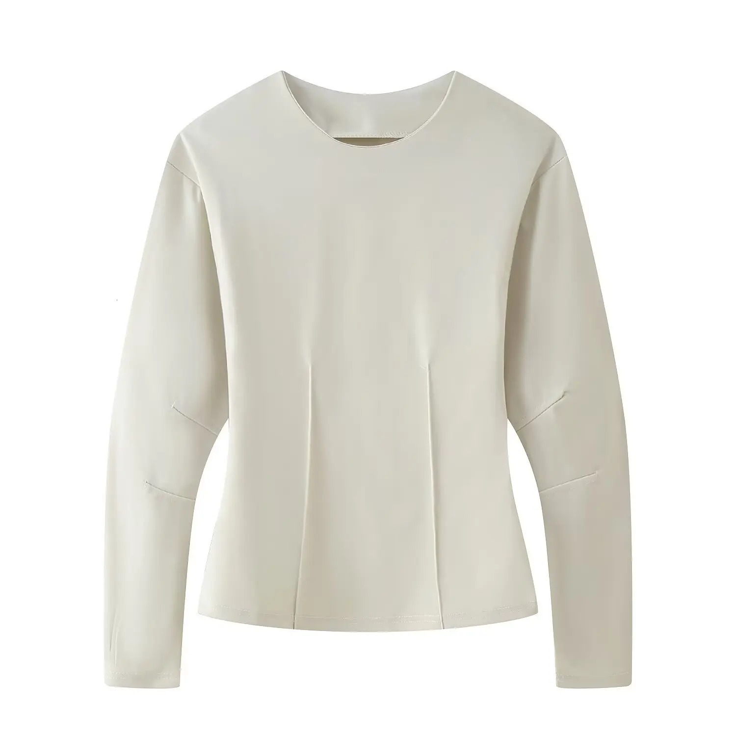 Spring Womens Two Piece Pant Set Fashion Long Sleeve Oneck Pleated Top DoubleSided Fabric Office Casual Pants 251021