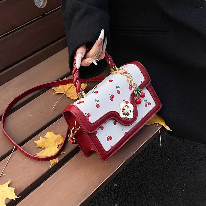 Sweet Crossbody Bag Fashion Cherry Print TopHandle Ladies Luxury Square Shoulder Bag Women High Quality Sling PurseXJ251021