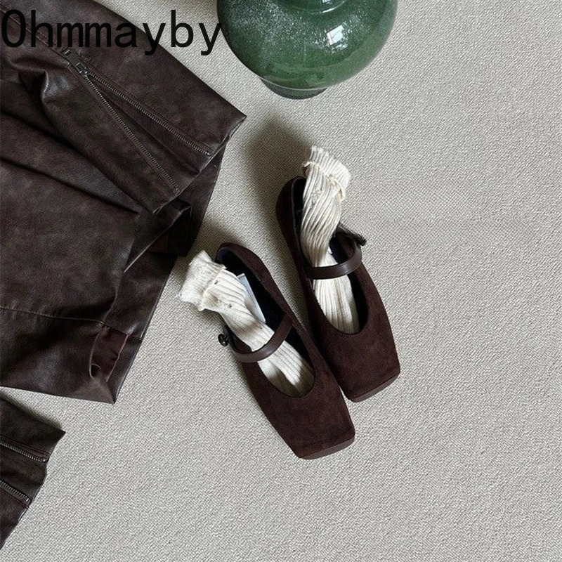 Vintage Slip On Women Mary Jane Shoes Fashion Square Toe Shoes 2025 Spring Casual Dress Ballet Flats hoes 251021