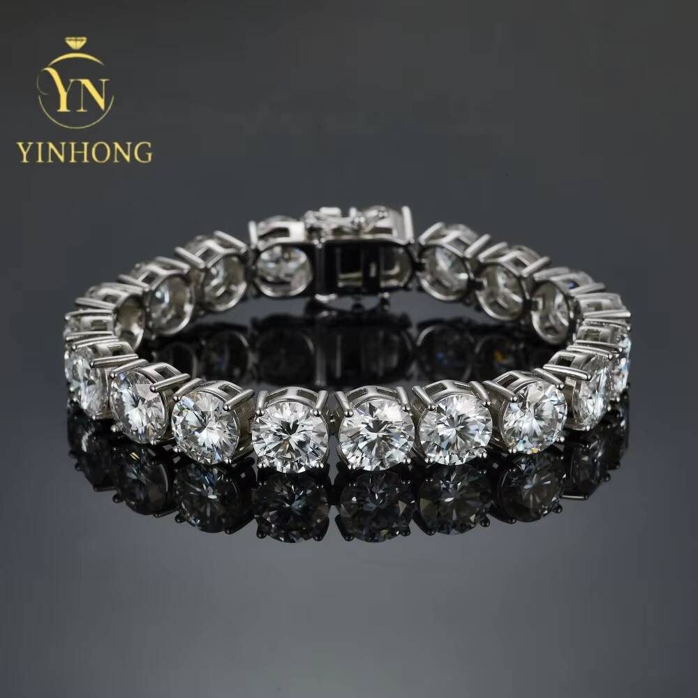 Big Guy 925 Silver Gra 85ct Vvs Moissanite Diamond Tennis Chain Bracelet Fine Hip Hop Jewelry For Men Women