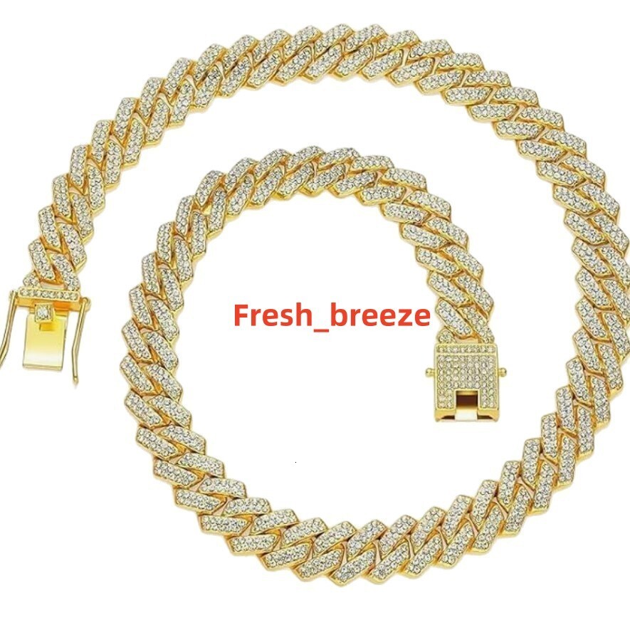 European American 15mm Alloy Full Diamond Cuban Chain Double Row FourSided Hip Hop Link Butterfly Shape Mens Jewelry Necklace