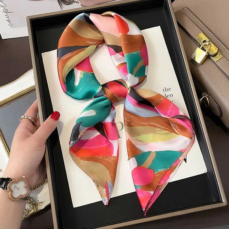 Luxury 2024 Square Silk Scarf for Wen Hijab Hair Bands Neckerchi Fa Satin Shawl Ribbon band Fashion Wraps BandanaW251021