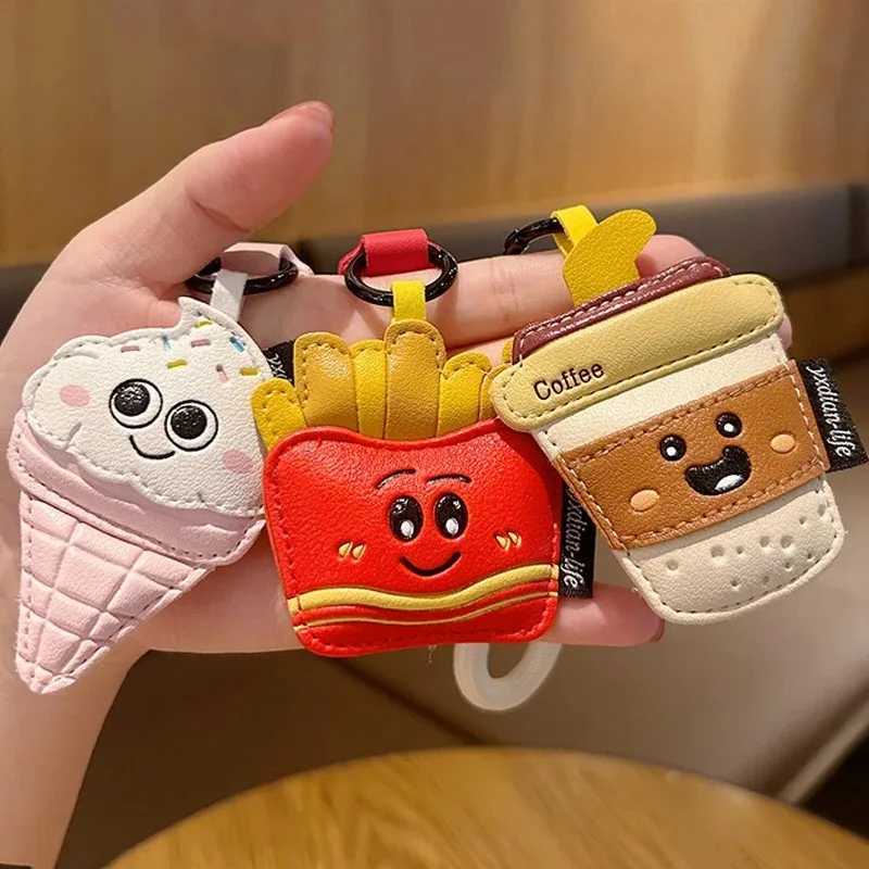 Creative Cartoon Leather Snacks Keychain Cute French Fries Coffee Cream Couple Bag Pendant J251121