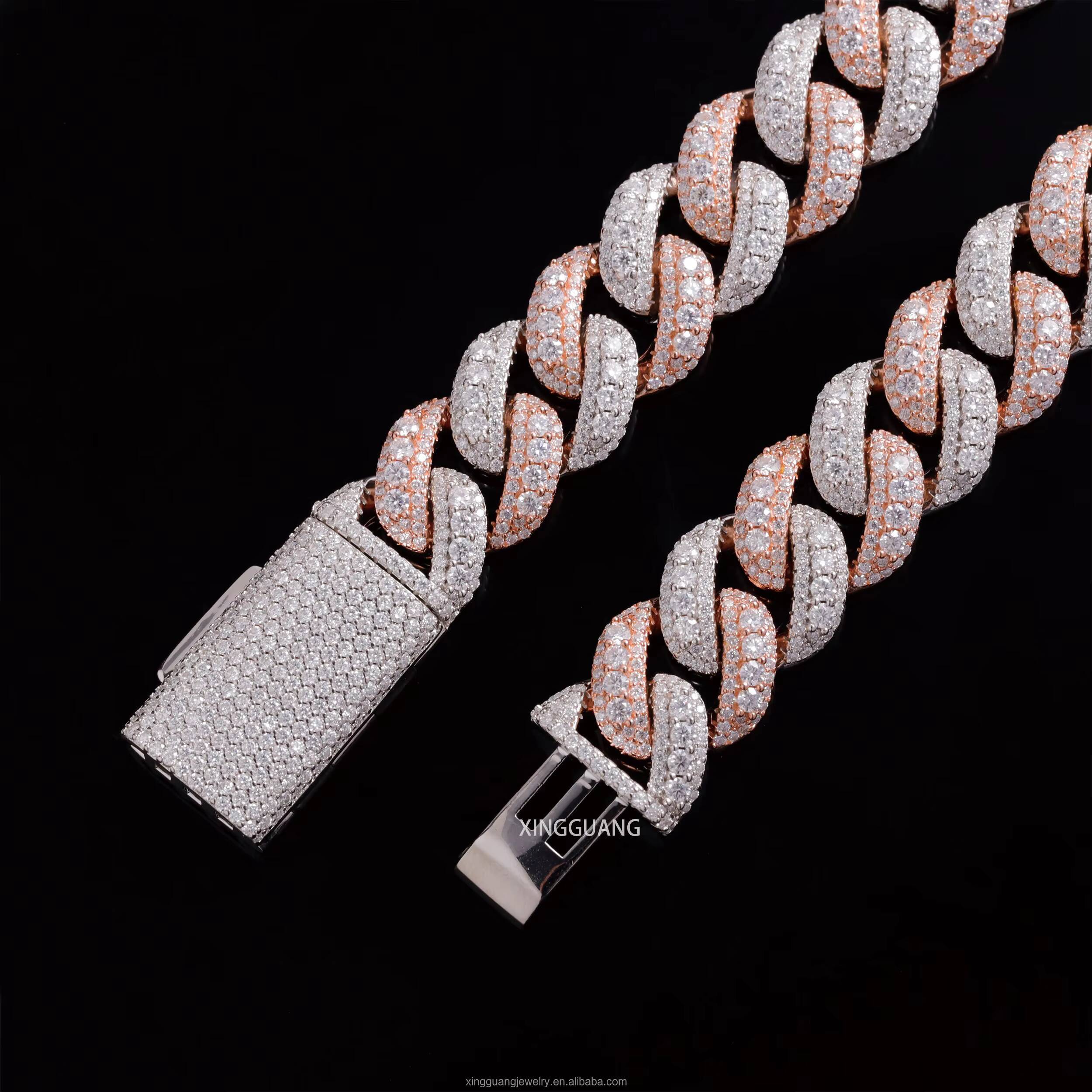 Hip Hop 141618MM Full Iced Out Middle Moissanite Raised Chain S925 2 Tones Gold Plated VVS Diamond Cuban Link Chains Jewelry