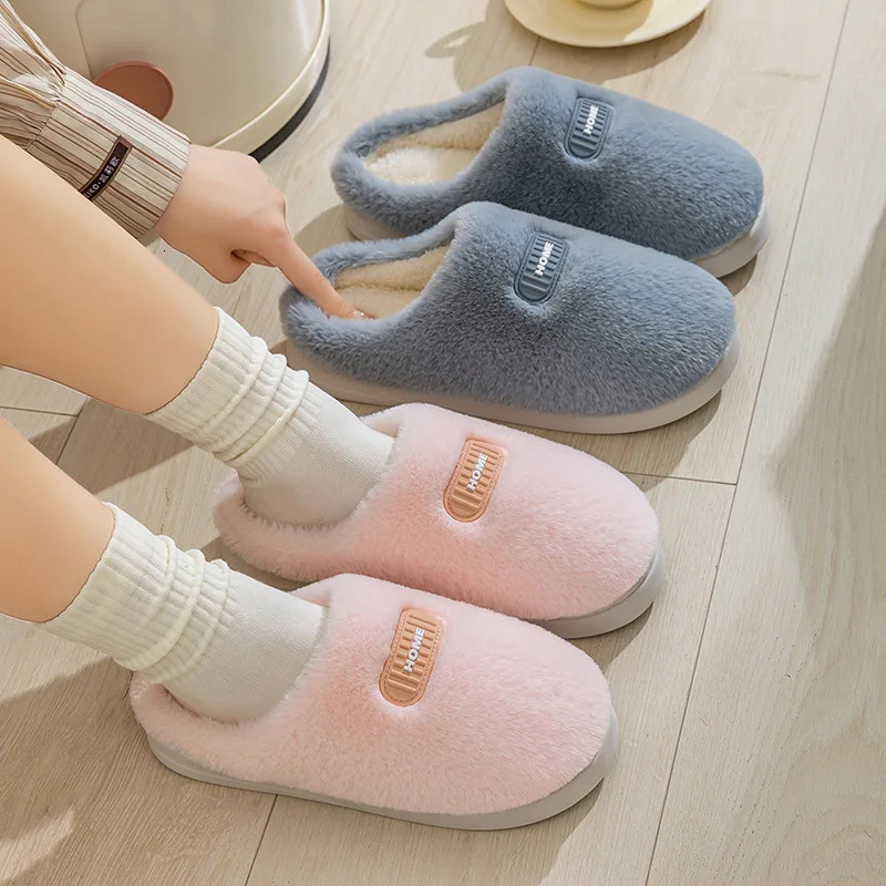 Velvet cotton slippers for autumn and winter home couples warm home indoor thick soled non slip slippers for men and women 251021