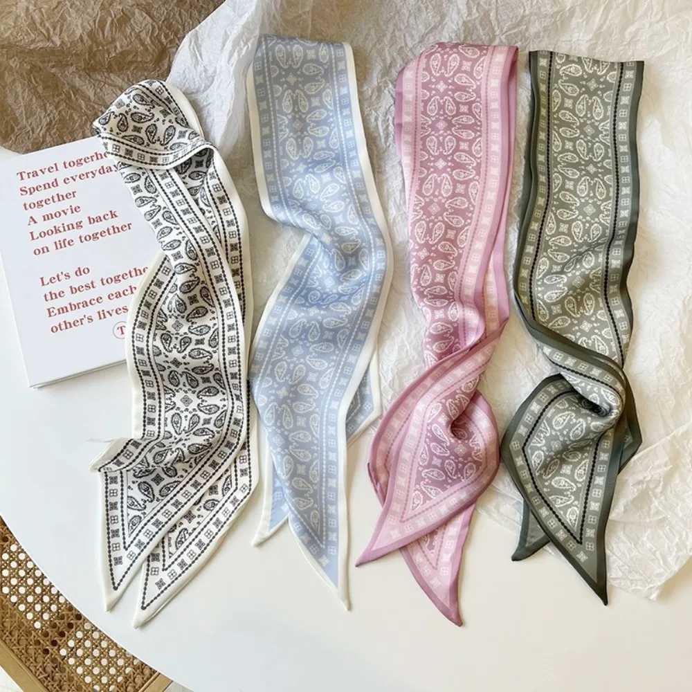 4pcs Skinny Bag Ribbon Scarfs for Wen Fashion Print Soft Satin Haiand Foard Neckerchi Fa Neck Tie Hair ScarfW251021