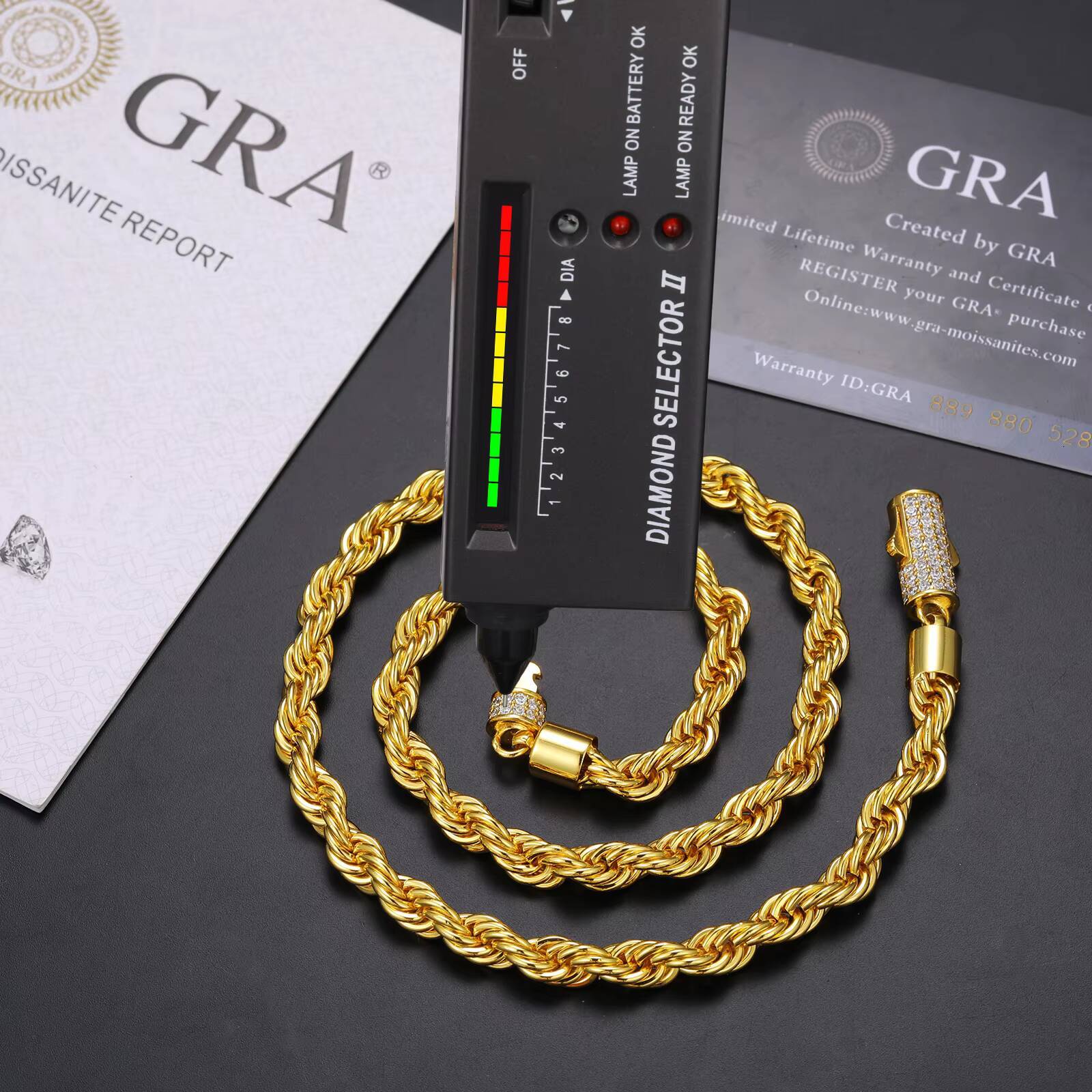 6mm Luxury 14K 18K Gold Plated Solid 925 Sterling Silver VVS Moissanite Diamond Iced Out Lock Rope Chain Necklace for Men