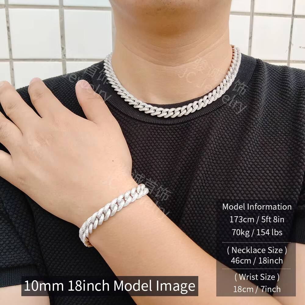 10mm Iced Out CZ Zircon Cubic Zirconia Gold Plated Brass Hip Hop Jewelry Cuban Chain Link Necklace for Men Women