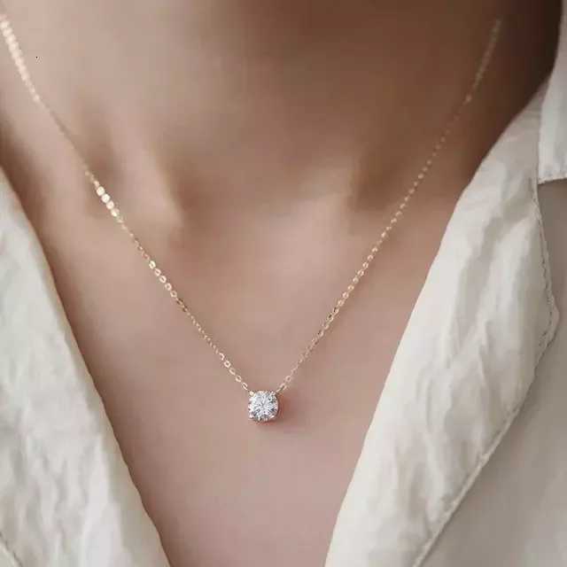 Geometric Single CZ Stone Necklace Sparking Clear Cubic Zirconia Rectangle Round Heart Shaped Simple 925 Sterling Silver Collar D251021