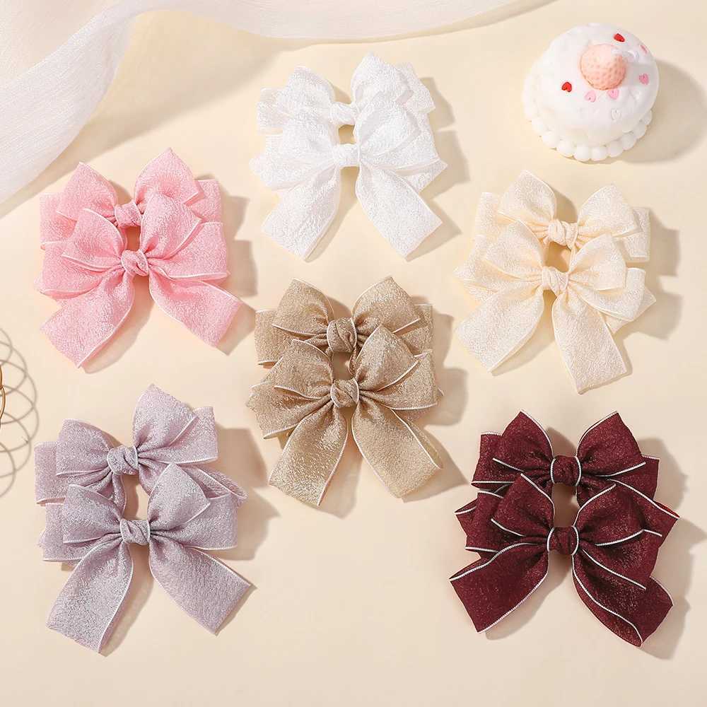 2pcsset Cute Lace Bows Hair Clips for Girls Sweet Solid Color Gauze Clip Soft Hairpins Pink Princess Kids Hair AccessoriesW254021