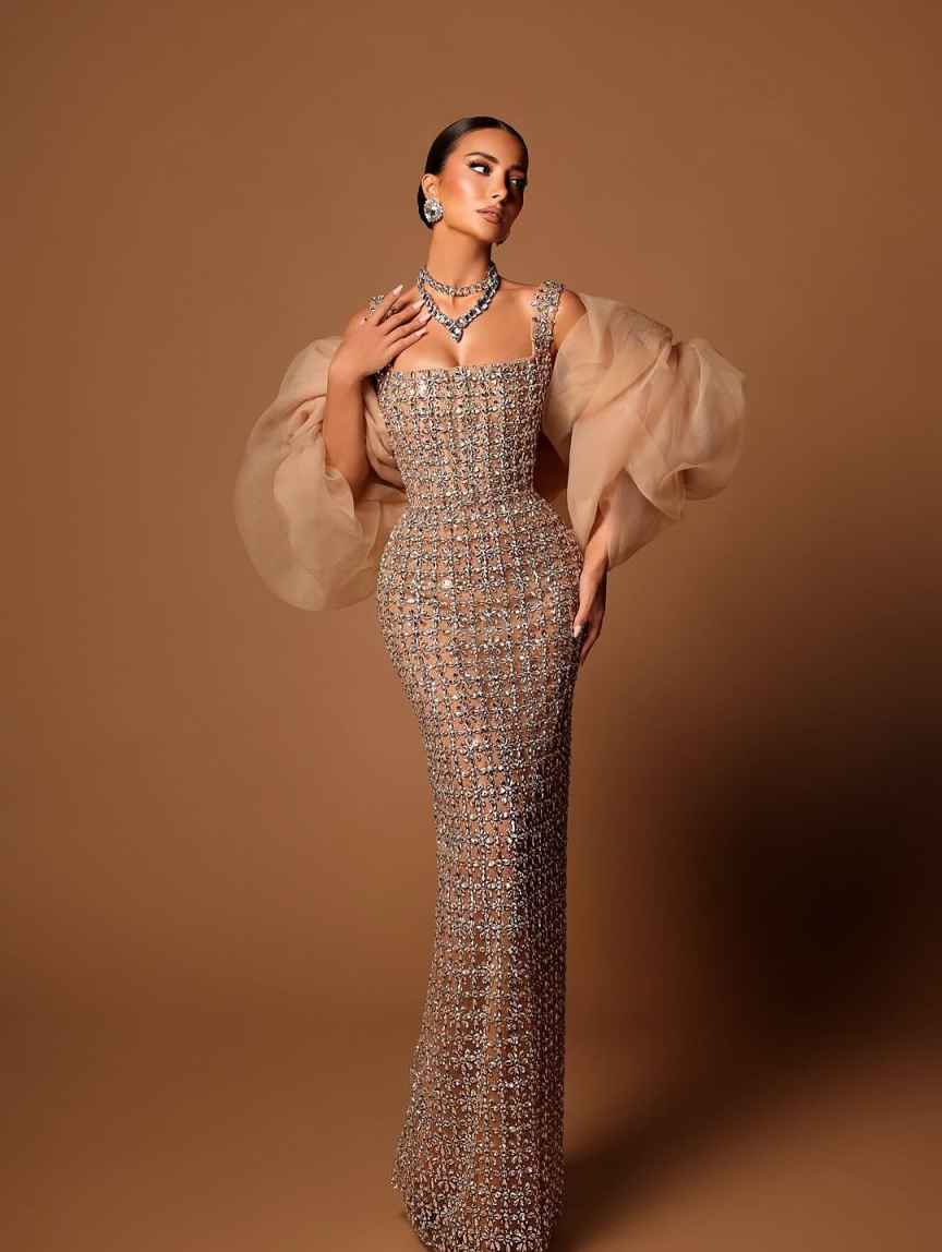 Gorgeous Evening Dresses Mermaid Square Neck Rhinestones Crystals Formal Occasion Backless Evening Gowns Prom Dresses Custom Made Vestidos de noche