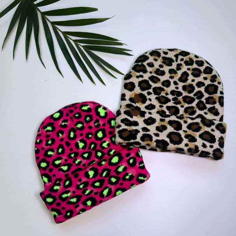 Fashion Winter Leopard Print Jacquard Knitted Hat Brimless Warm Cold Hat Fleece Lined Thick Versatile Knit Hat H251020