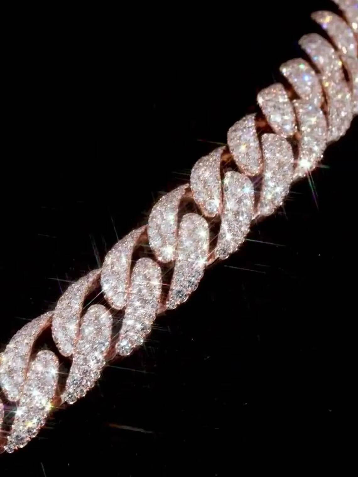 14mm MOISSANITE Mosaic Cuban Link Chain in 925 Sterling Silver VVS Stones Passes Diamond Tester for Parties