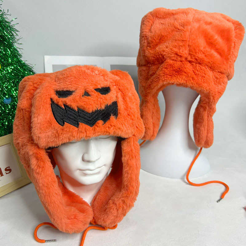 New Halloween Funny Costume Pumpkin Lantern Feng Hat Cartoon Cute Warm Ear Protection Plush Hat H251020