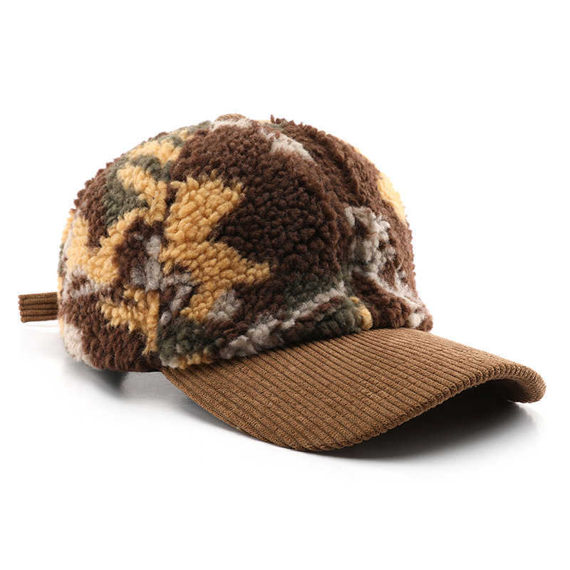 Womens Hat Autumn Winter Color Block Plush Camouflage Solid Color Baseball Cap Outdoor Mens Travel Coldproof Warm Duckbill Cap H251020