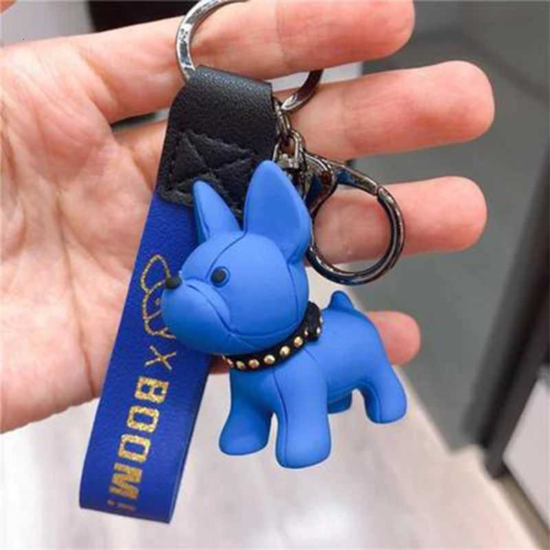 1PC Punk French Bulldog Keychain PU Leather Dog Keyring Fashion For Women Bag Car Pendant Jewelry Trinket Key Ring Key Chain W251021