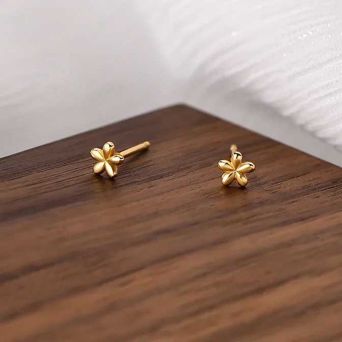 SOFTPIG Real 925 Sterling Silver 18K Gold Flower Stud Earrings For Fashion Women Party Cute Fine Jewelry Minimalist Accessories J251021