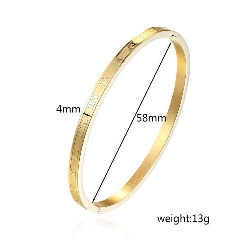 New Arrival 4mm Wide Stainless Steel Carving Roman Numerals Gold Color Woman Bangle Lover Cuff Bracelet Woman Jewelry For Gifts J251021