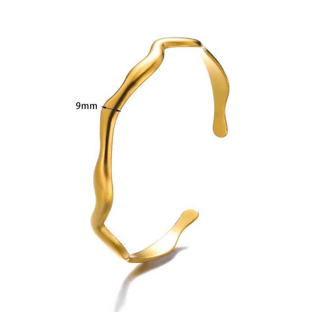 Stainless Steel Wave Open Bangle Bracelets for Women Fashion Gold Color Irregular Cuff Bangles Trendy Aesthetic Jewelry Gift J251021