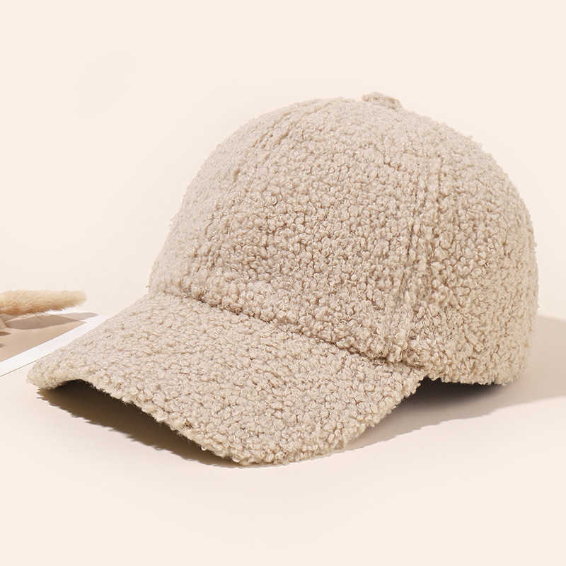 Autumn Winter Unisex Casual Warm Lamb Wool Baseball Cap Street Style Plush Solid Color Simple Duckbill Cap H251020