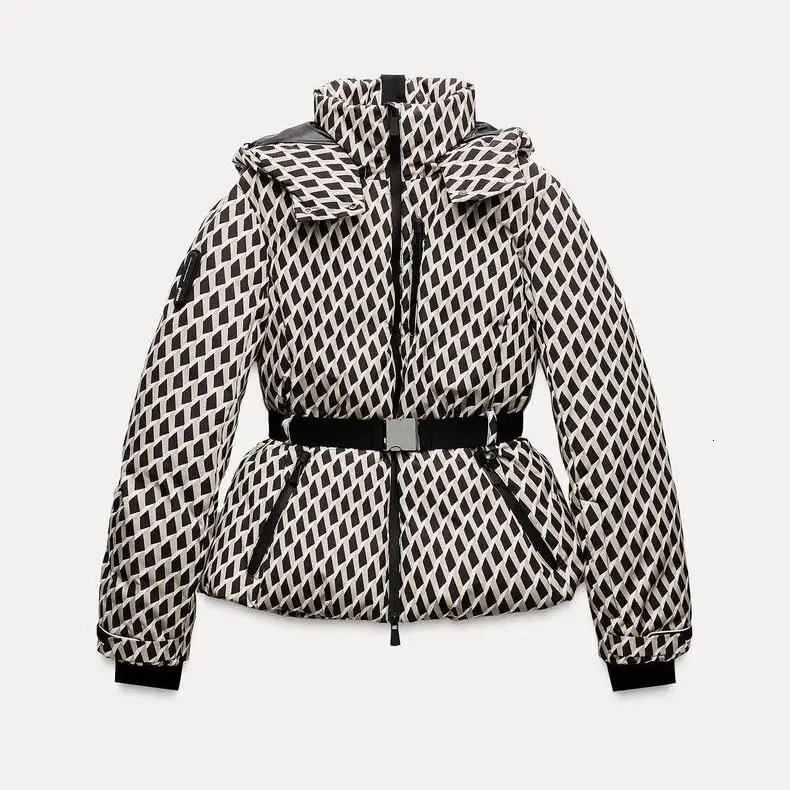 Warm Cotton Jaet Ski Suit with Belt Stand Collar Thien Winter Outerwear Womens Faion Commute Korean Sle Memory Fabric 251017