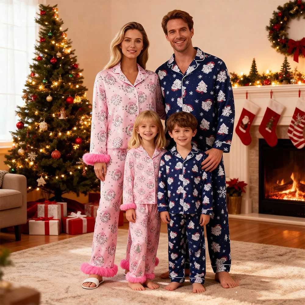 Christmas Family Matching Pajamas Sets Parentchild Santa Claus Print Button Shirts Pants Xmas Family Look Pyjamas Loungewear L2510214RLL